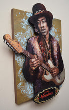 Load image into Gallery viewer, Jimi Hendrix 3D portrait on wood / 1960's Rock and Roll art / Jimi Hendrix art / Classic Rock painting / rock music portrait / Jimi Hendrix print / classic rock art / 1960s music art / Jessie Buddell / Primalscenes.com / Primal Scenes