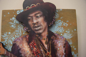 Jimi Hendrix 3D portrait on wood / 1960's Rock and Roll art / Jimi Hendrix art / Classic Rock painting / rock music portrait / Jimi Hendrix print / classic rock art / 1960s music art / Jessie Buddell / Primalscenes.com / Primal Scenes