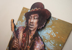 Jimi Hendrix 3D portrait on wood / 1960's Rock and Roll art / Jimi Hendrix art / Classic Rock painting / rock music portrait / Jimi Hendrix print / classic rock art / 1960s music art / Jessie Buddell / Primalscenes.com / Primal Scenes