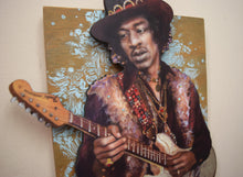 Load image into Gallery viewer, Jimi Hendrix 3D portrait on wood / 1960's Rock and Roll art / Jimi Hendrix art / Classic Rock painting / rock music portrait / Jimi Hendrix print / classic rock art / 1960s music art / Jessie Buddell / Primalscenes.com / Primal Scenes