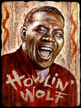 Load image into Gallery viewer, Howlin' Wolf portrait on wood / Howlin' Wolf art / Howlin' Wolf portrait / Howlin' Wolf painting / the Blues painting / the Blues portrait / the Blues art / Blues art / Blues painting / Blues music art / painting on wood / Blues music / Blues prints / Blues musicians / Blues musicans art / Jessie Buddell / Primalscenes.com / Primal Scenes