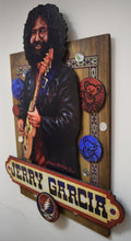 Load image into Gallery viewer, Jerry Garcia 3D portrait on wood / 1960's Rock and Roll art / Jerry Garcia art / classic rock painting / rock music portrait / Jerry Garcia print / classic rock art / 1960s music art / The Grateful Dead art / The Grateful Dead painting / The Grateful Dead print / Deadhead art / Jessie Buddell / Primalscenes.com / Primal Scenes