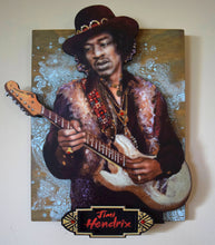 Load image into Gallery viewer, Jimi Hendrix 3D portrait on wood / 1960's Rock and Roll art / Jimi Hendrix art / Classic Rock painting / rock music portrait / Jimi Hendrix print / classic rock art / 1960s music art / Jessie Buddell / Primalscenes.com / Primal Scenes