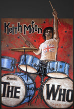 Load image into Gallery viewer, Keith Moon 3D portrait on wood / 1960's Rock and Roll art / Keith Moon art / classic rock painting / rock music art / Keith Moon portrait / Keith Moon painting / classic rock art / 1960s music art / The Who painting / The Who portrait / The Who art / Keith Moon drummer painting / 60s art / 1960's rock art /  Jessie Buddell / Primalscenes.com / Primal Scenes