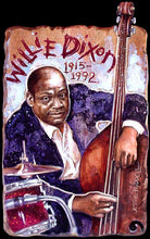 Load image into Gallery viewer, Willie Dixon portrait on wood / Willie Dixon portrait / Willie Dixon painting / the Blues painting / the Blues portrait / the Blues art / Blues art / Blues painting / Blues music art / painting on wood / Blues music / Blues prints / Blues musicians / Blues musicans art / Jessie Buddell / Primalscenes.com / Primal Scenes