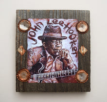 Load image into Gallery viewer, John Lee Hooker portrait on wood / John Lee Hooker portrait / John Lee Hooker painting / the Blues painting / the Blues portrait / the Blues art / Blues art / Blues painting / Blues music art / painting on wood / Blues music / Blues prints / Blues musicians / Blues musicans art / Jessie Buddell / Primalscenes.com / Primal Scenes
