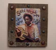 Load image into Gallery viewer, Son House portrait on wood / Son House art / Son House portrait / Son House painting / the Blues painting / the Blues portrait / the Blues art / Blues art / Blues painting / Blues music art / painting on wood / Blues music / Blues prints / Blues musicians / Blues musicans art / Jessie Buddell / Primalscenes.com / Primal Scene