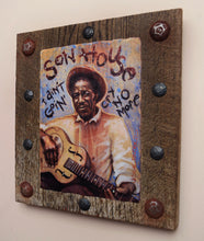 Load image into Gallery viewer, Son House portrait on wood / Son House art / Son House portrait / Son House painting / the Blues painting / the Blues portrait / the Blues art / Blues art / Blues painting / Blues music art / painting on wood / Blues music / Blues prints / Blues musicians / Blues musicans art / Jessie Buddell / Primalscenes.com / Primal Scene