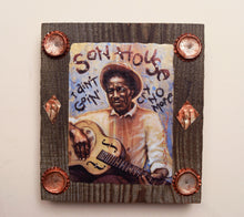 Load image into Gallery viewer, Son House portrait on wood / Son House art / Son House portrait / Son House painting / the Blues painting / the Blues portrait / the Blues art / Blues art / Blues  painting / Blues music art / painting on wood / Blues music / Blues prints / Blues musicians / Blues musicans art / Jessie Buddell / Primalscenes.com / Primal Scenes