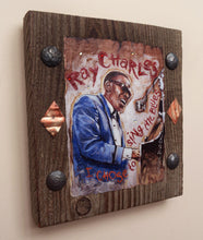 Load image into Gallery viewer, Ray Charles portrait on wood / Ray Charles art / Ray Charles portrait / Ray Charles painting / the Blues painting / the Blues portrait / the Blues art / Blues art / Blues painting / Blues music art / painting on wood / Blues music / Blues prints / Blues musicians / Blues musicans art / Jessie Buddell / Primalscenes.com / Primal Scenes