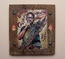 Load image into Gallery viewer, John Coltrane portrait on wood / John Coltrane portrait / John Coltrane painting / the Blues painting / the Blues portrait / the Blues art / Blues art / Blues painting / Blues music art / painting on wood / Blues music / Blues prints / Blues musicians / Blues musicans art / Jessie Buddell / Primalscenes.com / Primal Scenes