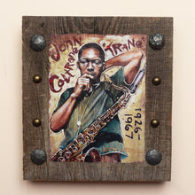Load image into Gallery viewer, John Coltrane portrait on wood / John Coltrane portrait / John Coltrane painting / the Blues painting / the Blues portrait / the Blues art / Blues art / Blues painting / Blues music art / painting on wood / Blues music / Blues prints / Blues musicians / Blues musicans art / Jessie Buddell / Primalscenes.com / Primal Scenes