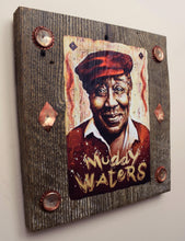 Load image into Gallery viewer, Muddy Waters portrait on wood / Muddy Waters portrait / Muddy Waters painting / the Blues painting / the Blues portrait / the Blues art / Blues art / Blues painting / Blues music art / painting on wood / Blues music / Blues prints / Blues musicians / Blues musicans art / Jessie Buddell / Primalscenes.com / Primal Scenes