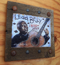 Load image into Gallery viewer, Leadbelly portrait on wood / Leadbelly art / Leadbelly portrait / Leadbelly painting / the Blues painting / the Blues portrait / the Blues art / Blues art / Blues painting / Blues music art / painting on wood / Blues music / Blues prints / Blues musicians / Blues musicans art / Jessie Buddell / Primalscenes.com / Primal Scenes