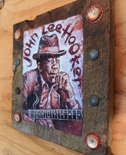 Load image into Gallery viewer, John Lee Hooker portrait on wood / John Lee Hooker portrait / John Lee Hooker painting / the Blues painting / the Blues portrait / the Blues art / Blues art / Blues painting / Blues music art / painting on wood / Blues music / Blues prints / Blues musicians / Blues musicans art / Jessie Buddell / Primalscenes.com / Primal Scenes