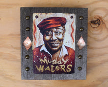 Load image into Gallery viewer, Muddy Waters portrait on wood / Muddy Waters portrait / Muddy Waters painting / the Blues painting / the Blues portrait / the Blues art / Blues art / Blues painting / Blues music art / painting on wood / Blues music / Blues prints / Blues musicians / Blues musicans art / Jessie Buddell / Primalscenes.com / Primal Scenes