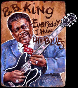 B.B. King portrait on wood / B.B. King portrait / B.B. King painting / the Blues painting / the Blues portrait / the Blues art / Blues art / Blues painting / Blues music art / painting on wood / Blues music / Blues prints / Blues musicians / Blues musicans art / Jessie Buddell / Primalscenes.com / Primal Scenes