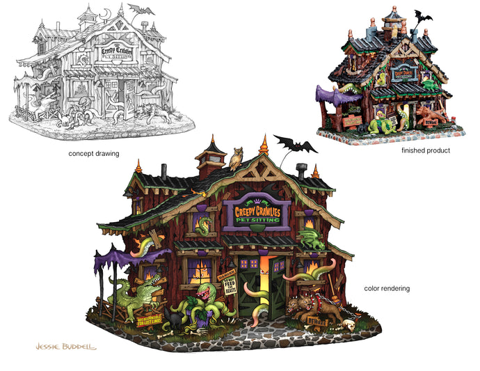 Design/illustration - Creepy village & finished product