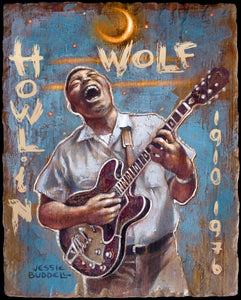 Howlin' Wolf portrait on wood / Howlin' Wolf art / Howlin' Wolf portrait / Howlin' Wolf painting / the Blues painting / the Blues portrait / the Blues art / Blues art / Blues painting / Blues music art / painting on wood / Blues music / Blues prints / Blues musicians / Blues musicans art / Jessie Buddell / Primalscenes.com / Primal Scenes
