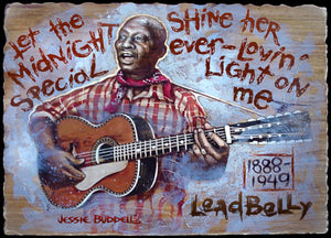 Leadbelly portrait on wood / Leadbelly art / Leadbelly portrait / Leadbelly painting / the Blues painting / the Blues portrait / the Blues art / Blues art / Blues painting / Blues music art / painting on wood / Blues music / Blues prints / Blues musicians / Blues musicans art / Jessie Buddell / Primalscenes.com / Primal Scenes