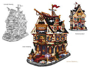 Design/illustration - village - Noah's Art Toy Shop & finished product