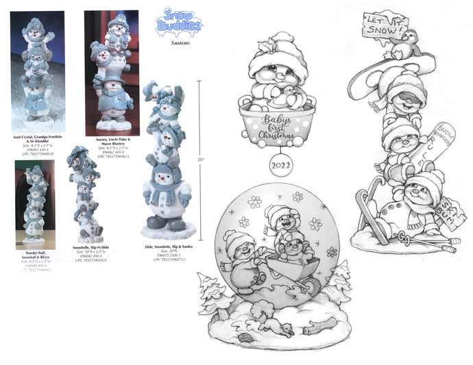 Snowbuddies sketches and final products