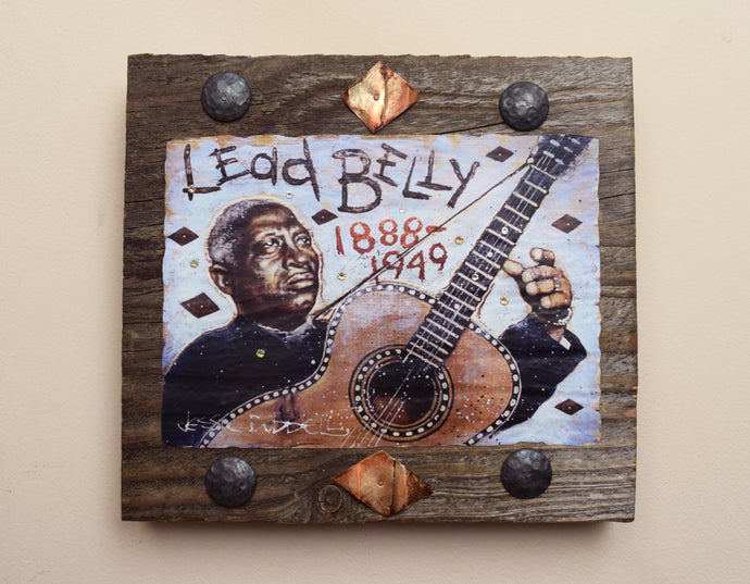 Leadbelly portrait on wood / Leadbelly art / Leadbelly portrait / Leadbelly painting / the Blues painting / the Blues portrait / the Blues art / Blues art / Blues  painting / Blues music art / painting on wood / Blues music / Blues prints / Blues musicians / Blues musicans art / Jessie Buddell / Primalscenes.com / Primal Scenes