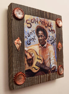 Son House portrait on wood / Son House art / Son House portrait / Son House painting / the Blues painting / the Blues portrait / the Blues art / Blues art / Blues  painting / Blues music art / painting on wood / Blues music / Blues prints / Blues musicians / Blues musicans art / Jessie Buddell / Primalscenes.com / Primal Scenes