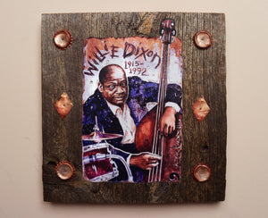 Willie Dixon portrait on wood / Willie Dixon portrait / Willie Dixon painting / the Blues painting / the Blues portrait / the Blues art / Blues art / Blues painting / Blues music art / painting on wood / Blues music / Blues prints / Blues musicians / Blues musicans art / Jessie Buddell / Primalscenes.com / Primal Scenes