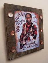 Load image into Gallery viewer, Muddy Waters portrait on wood / Muddy Waters portrait / Muddy Waters painting / the Blues painting / the Blues portrait / the Blues art / Blues art / Blues painting / Blues music art / painting on wood / Blues music / Blues prints / Blues musicians / Blues musicans art / Jessie Buddell / Primalscenes.com / Primal Scenes