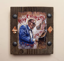 Load image into Gallery viewer, Ray Charles portrait on wood / Ray Charles art / Ray Charles portrait /  Ray Charles painting / the Blues painting / the Blues portrait / the Blues art / Blues art / Blues painting / Blues music art / painting on wood / Blues music / Blues prints / Blues musicians / Blues musicans art / Jessie Buddell / Primalscenes.com / Primal Scenes