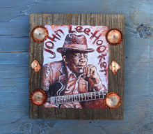 Load image into Gallery viewer, John Lee Hooker portrait on wood / John Lee Hooker portrait / John Lee Hooker painting / the Blues painting / the Blues portrait / the Blues art / Blues art / Blues painting / Blues music art / painting on wood / Blues music / Blues prints / Blues musicians / Blues musicans art / Jessie Buddell / Primalscenes.com / Primal Scenes