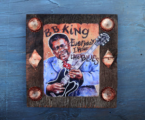 B.B. King portrait on wood / B.B. King portrait / B.B. King painting / the Blues painting / the Blues portrait / the Blues art / Blues art / Blues painting / Blues music art / painting on wood / Blues music / Blues prints / Blues musicians / Blues musicans art / Jessie Buddell / Primalscenes.com / Primal Scenes